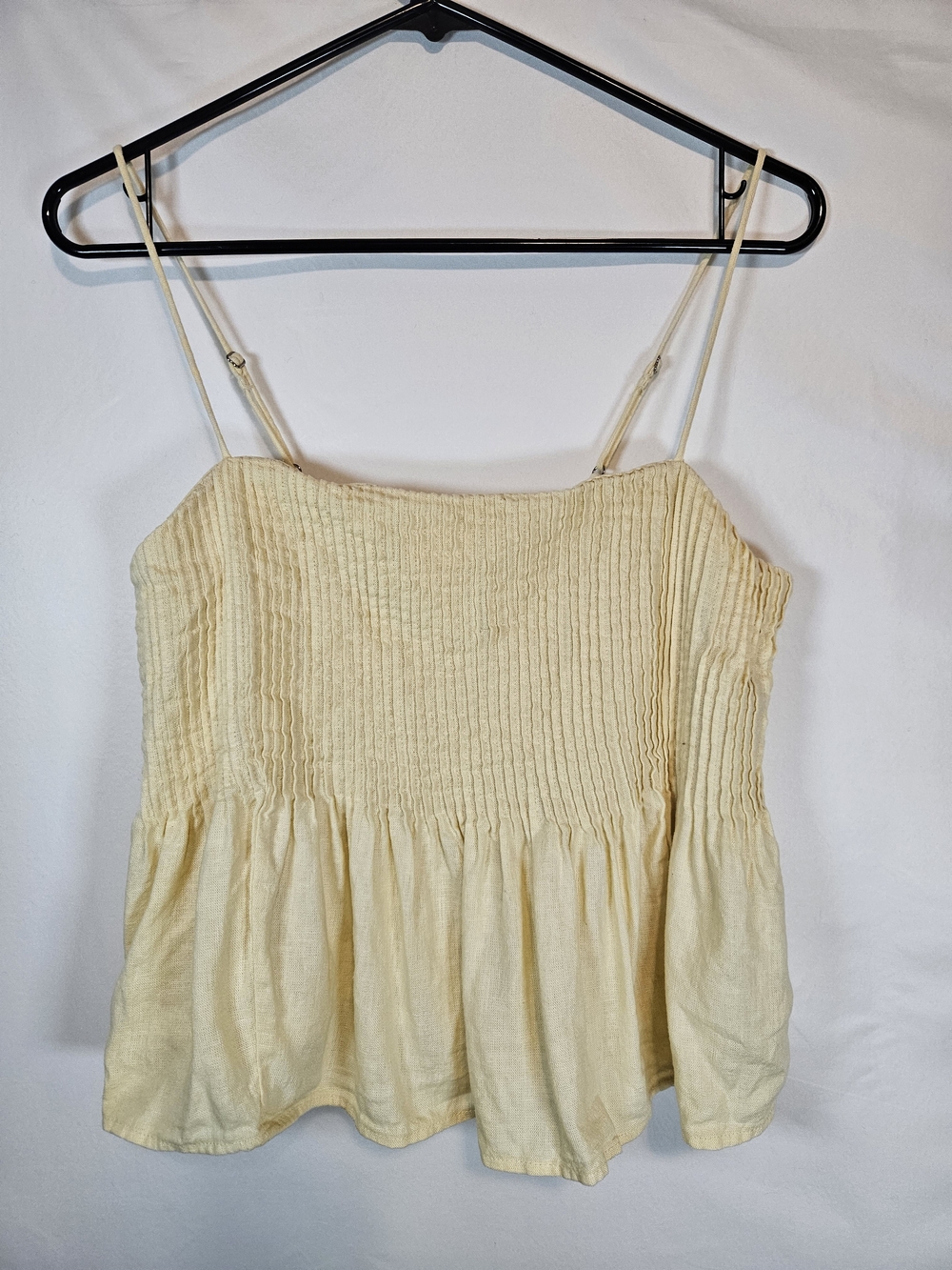 Abercrombie & Fitch Light Yellow Smocked Peplum Camisole Linen Blend